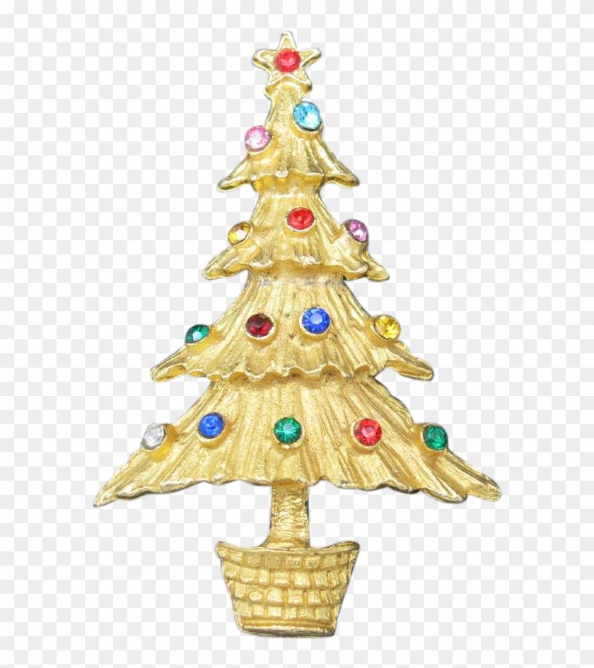 Christmas Tree Pin Gold Tone Rhinestones Vintage - Gold #1017274