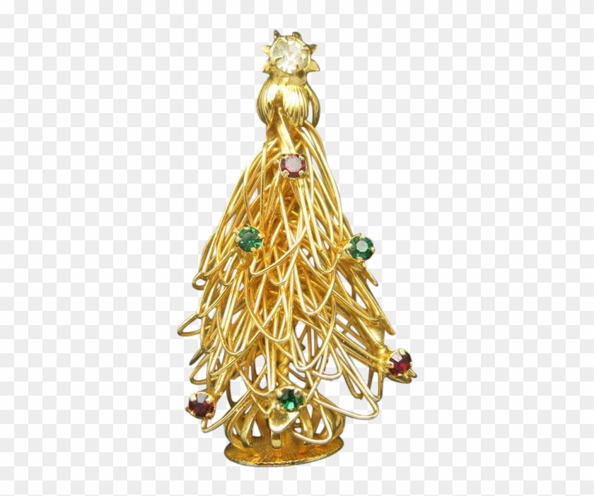 Christmas Tree Pin Gold Tone Rhinestones Abstract Wires - Christmas Tree #1017326