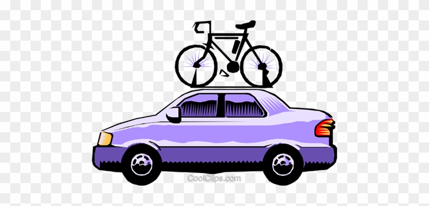 Car With Bicycle Roof Rack Royalty Free Vector Clip - Bike On Car Clipart #1017908