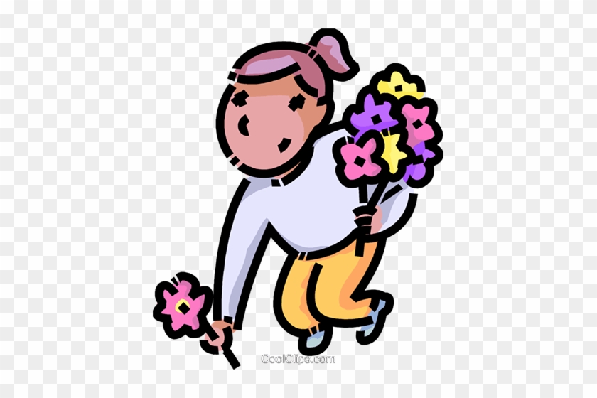 Girl Picking Flowers Royalty Free Vector Clip Art Illustration - Flower Picking Png #1018843