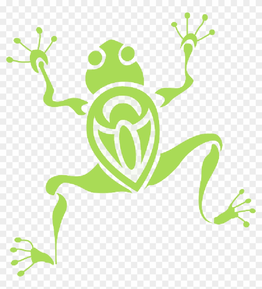 Frog, Green, Silhouette, Amphibian, Sticky, Climbing - Tribal Frog Tattoo Sticker (rectangle) #1018849