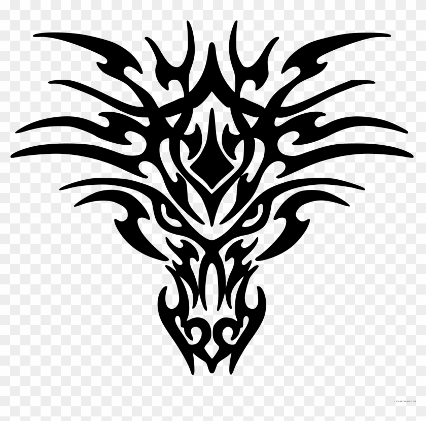 Dragon Tattoo Animal Free Black White Clipart Images - Tribal Dragon Head Tattoos #1019792