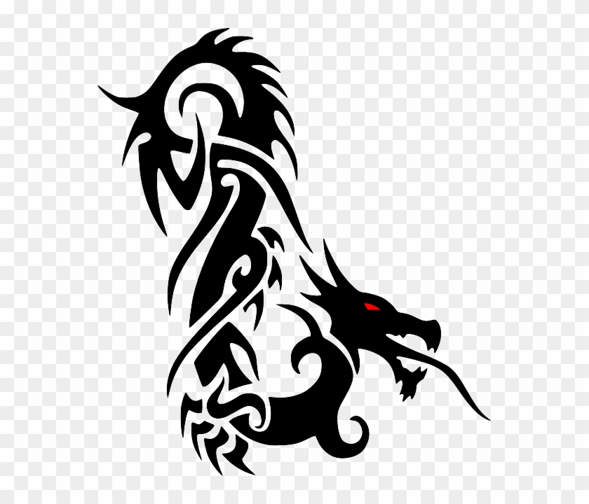 Fantasy Black, Dragon, Animal, Mystic, Creature, Fantasy - Tribal Tattoo #1019799