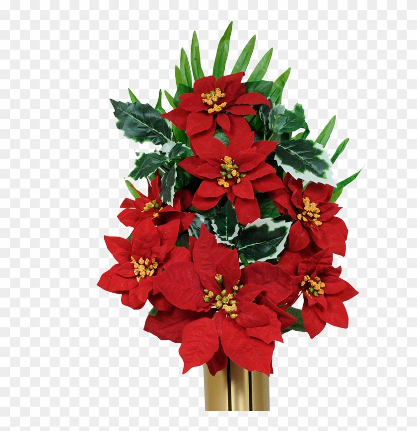 Red Poinsettia With Holly - Carnation Funeral Standing Spray #1019895