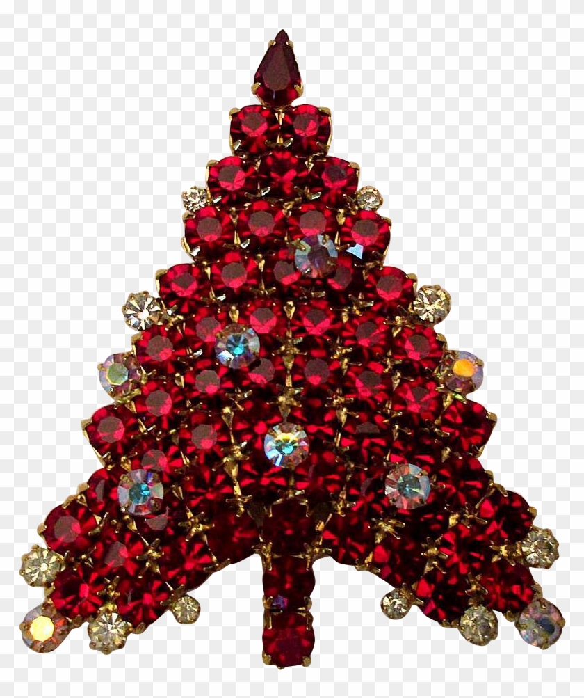 Big Red Rhinestone Crystal Christmas Tree Pin Brooch - Big Red Rhinestone Crystal Christmas Tree Pin Brooch #1020039