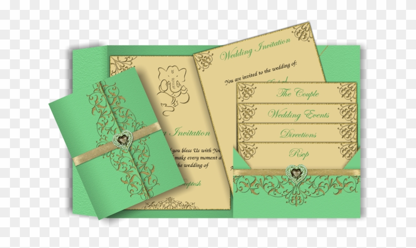 Lime Green & Gold Engraved Effect Indian Email Wedding - Wedding Invitation #1020312
