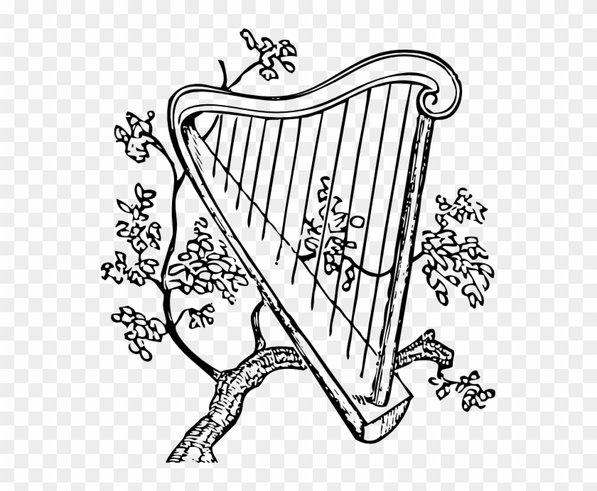 Harp And Branch Black White Line Art 555px - Classical Music Drawings #1020489