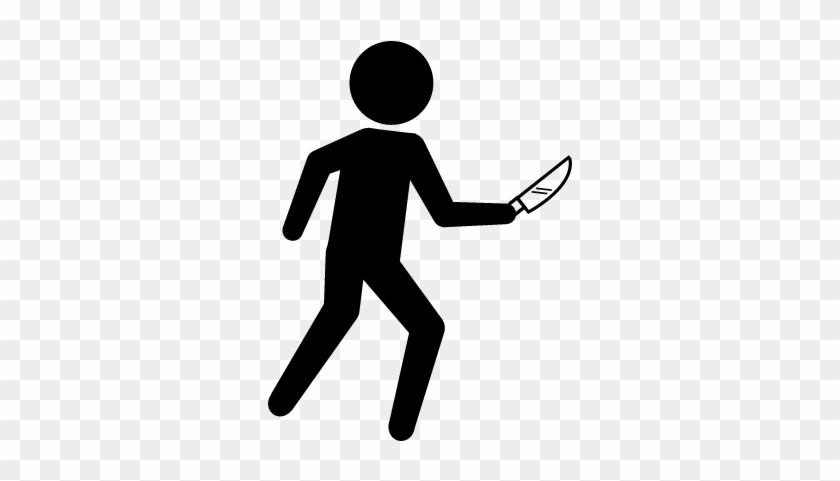 Criminal Silhouette With A Knife Vector - Cartoon Man With Knife #1020851