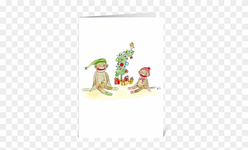 Sock Monkey Christmas Greeting Card - Cartoon #1021993