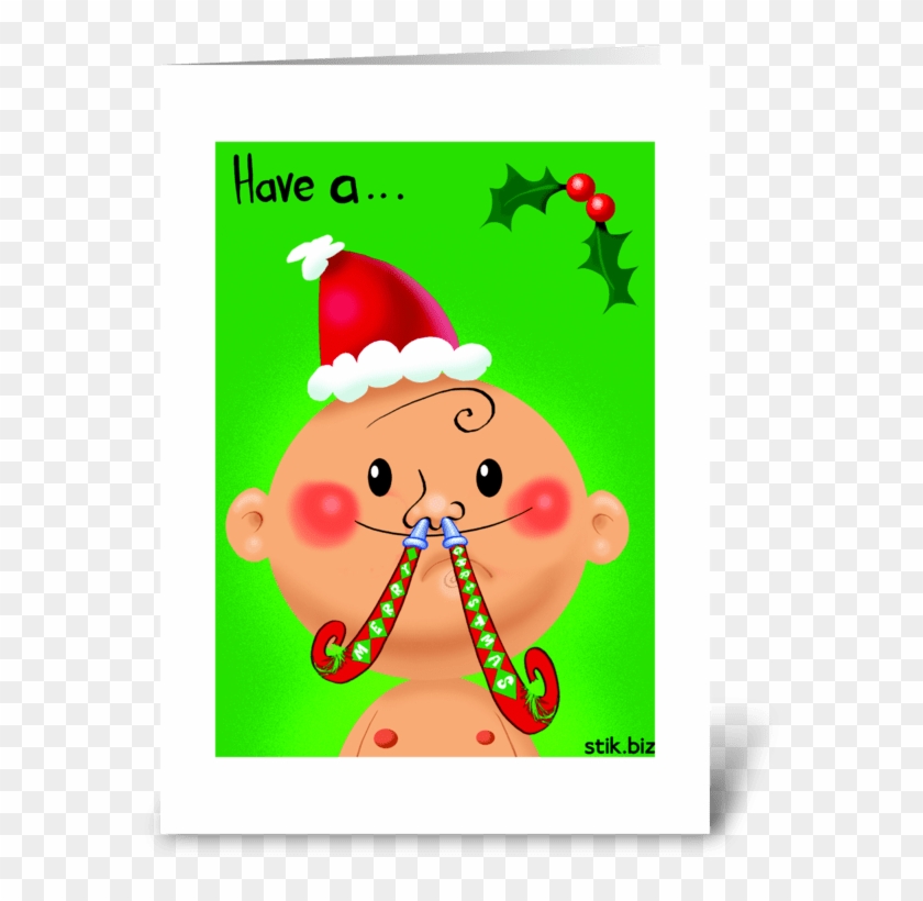 Merry Fat Kid Christmas Greeting Card - Geeignetes Kind Brennt Frohe Weihnachten Auf Karte #1022005