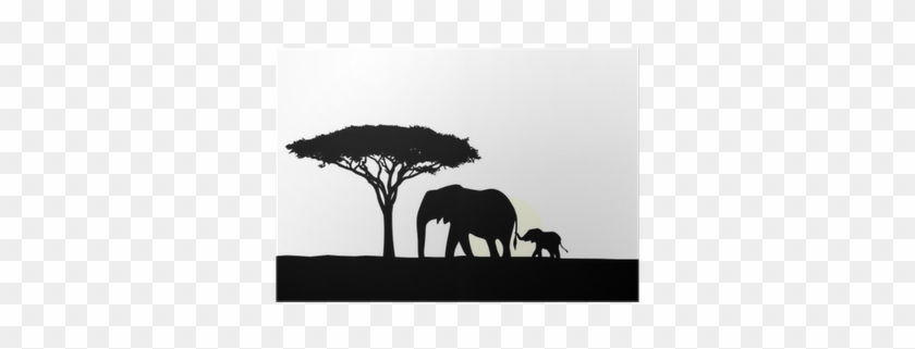 African Elephant With Baby Silhouette Poster • Pixers® - Elephants #1022379