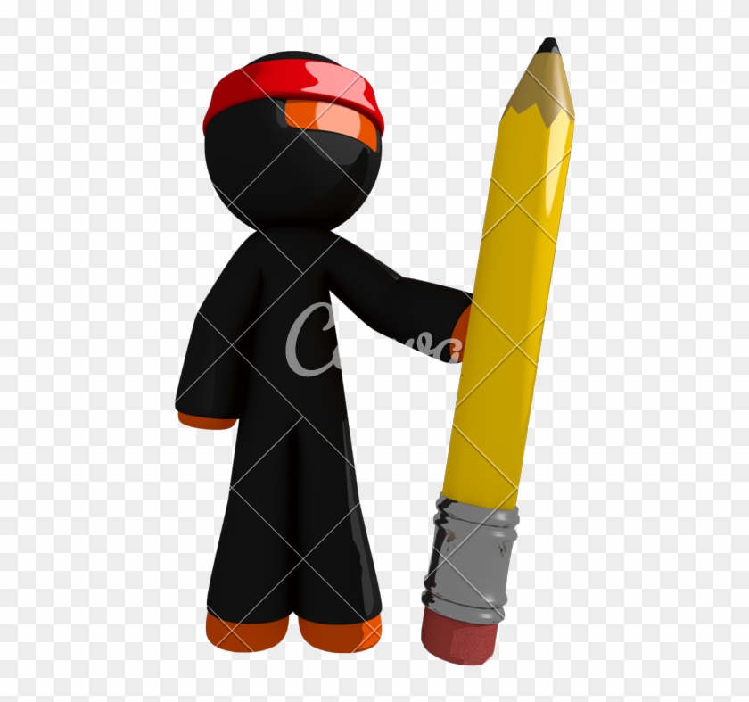 Orange Man Ninja Warrior Holding Giant Pencil - Photography #1022697