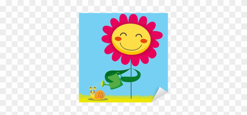 Vinilo Pixerstick Flor Feliz Ducharse Un Caracol Linda - Happy Flower #1022761