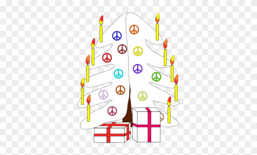Xmas Christmas Tree 7 Black White Line Art Peace Symbol - Peace Sign #1023517