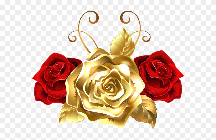 Gold And Red Roses Png Clip Art Image - Red And Gold Roses #1023530