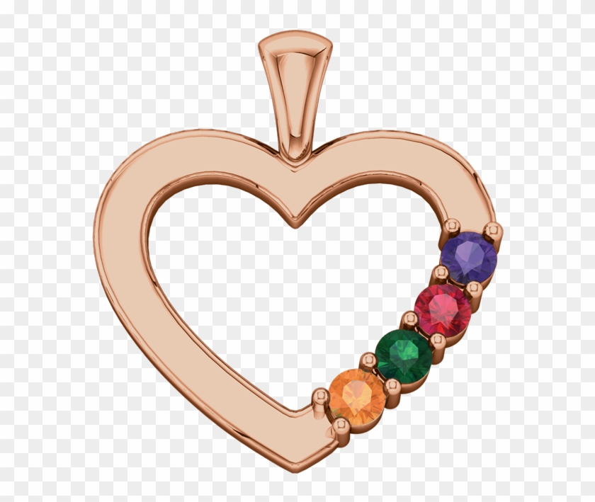 14k Rose Three-stone Family Heart Pendant Mounting - 2 Stone Custom Made Heart Family Birthstone Slide Pendant #1023689