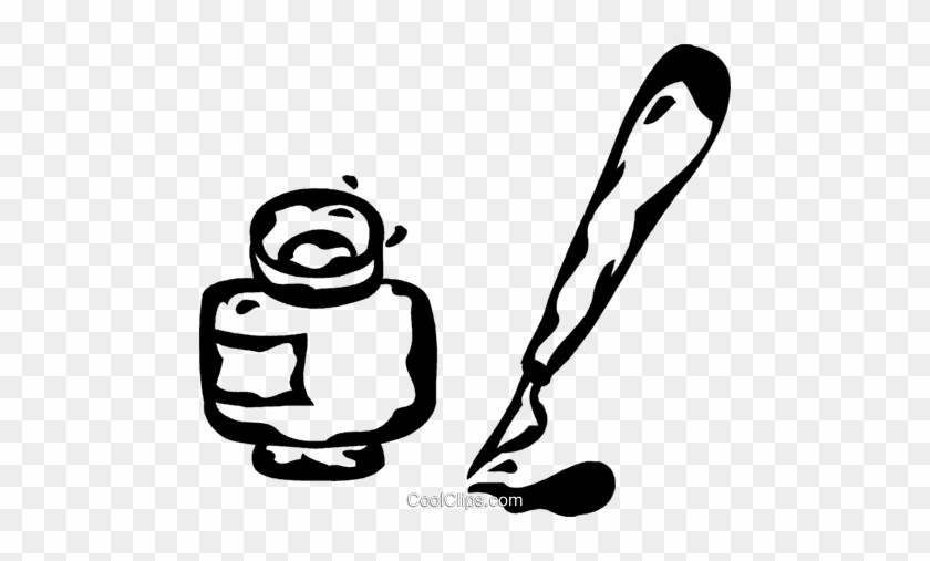 Fountain Pen With A Ink Bottle Royalty Free Vector - Inkwell #1023793