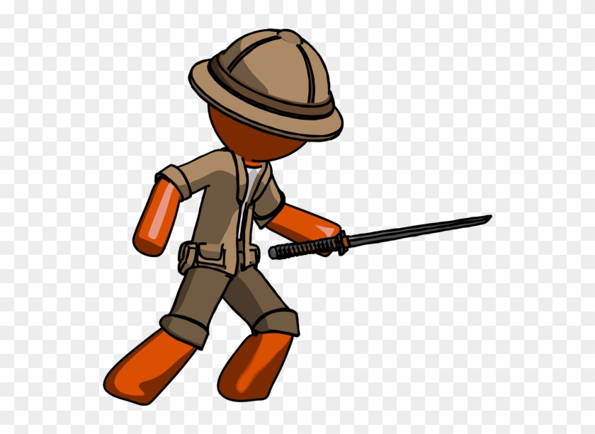 Orange Explorer Ranger Man Stabbing With Ninja Sword - Construction Worker #1024825