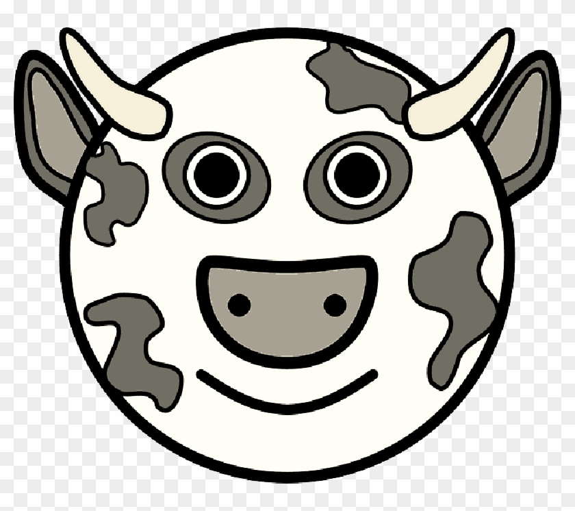 Head, Simple, Face, Circle, Barn, Farm, Cow, Horns - Cartoon Cow Head #1025198