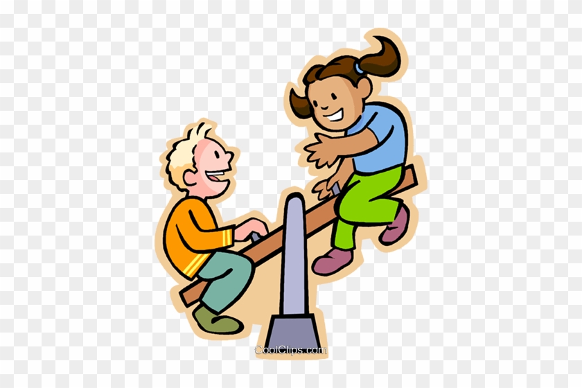 Boy And Girl On A Teeter Totter Royalty Free Vector - Boy And Girl On Seesaw #1026907