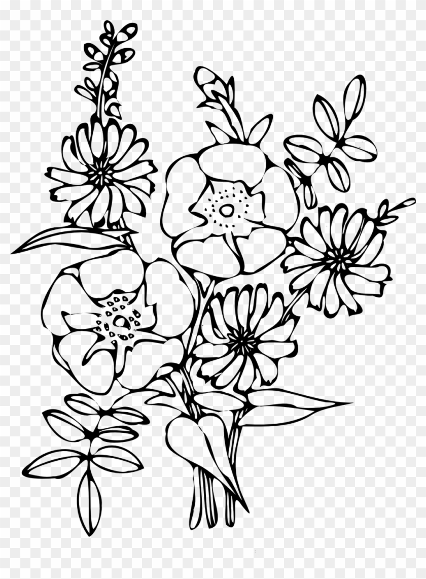 Flowers Bouquet Decoration Transparent Image - Bouquet Flowers Black And White Png #1026950