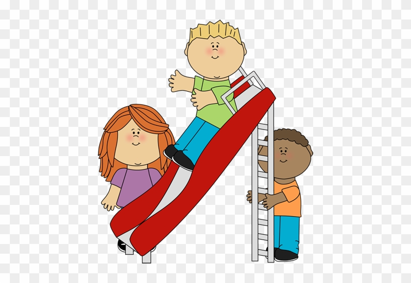 Children At Play Clip Art Kids Playing On A Slide Clip - Outdoor Play Clip Art #178654