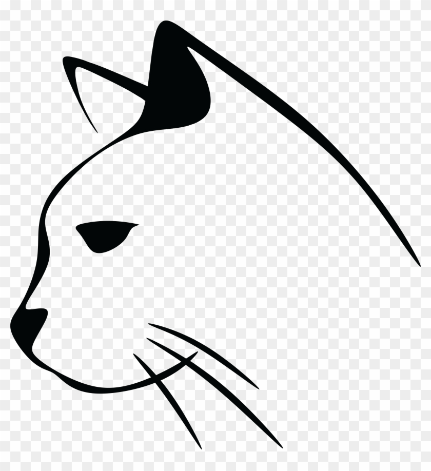 Free Clipart Of A Black And White Cat Head - Cat Face Line Drawing #180662