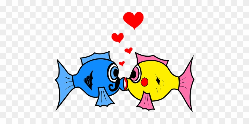 Fish Hearts Kiss Love Pair Kiss Kiss Kiss - Fish In Love Clipart #180927