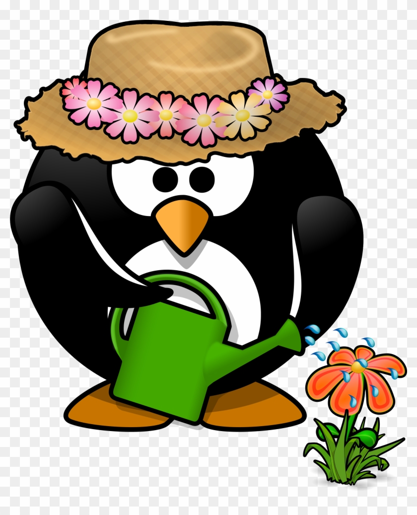 Microsoft Clip Art Animals Gardening Clipart Garden - Penguin With Flowers Clip Art #180932