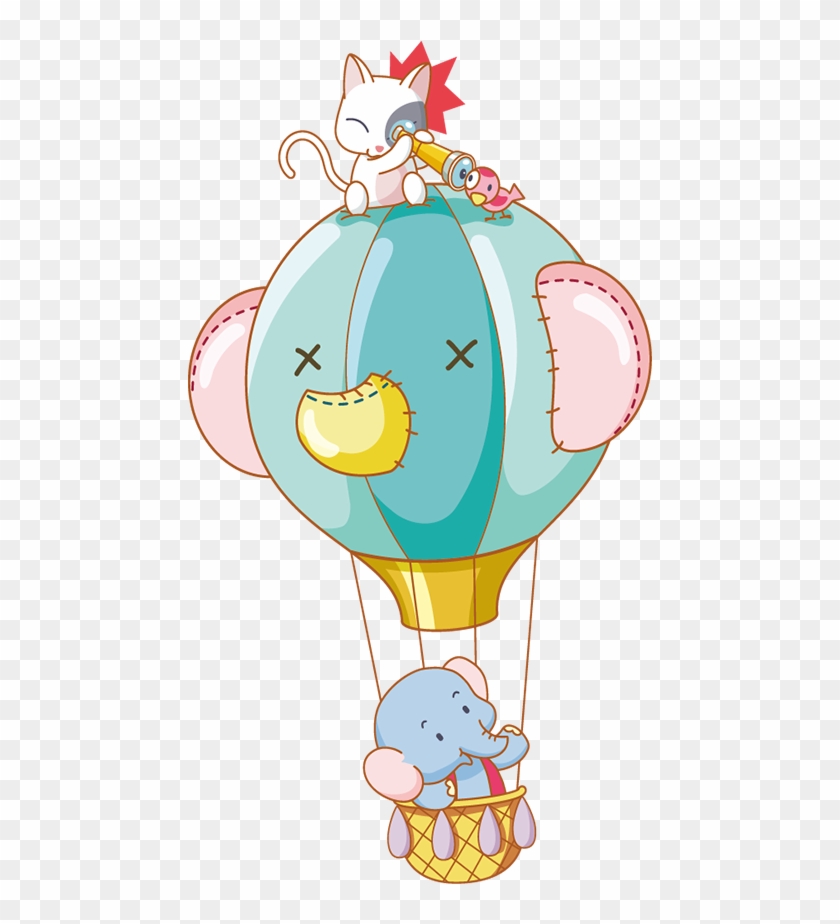 Cartoon Animal Clip Art - Hot Air Balloon With Animals #181686