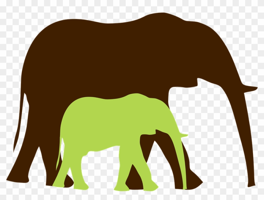 Green Baby Elephant And Mom 2 Clip Art At Clkercom - Mother And Baby Elephant Png #181702