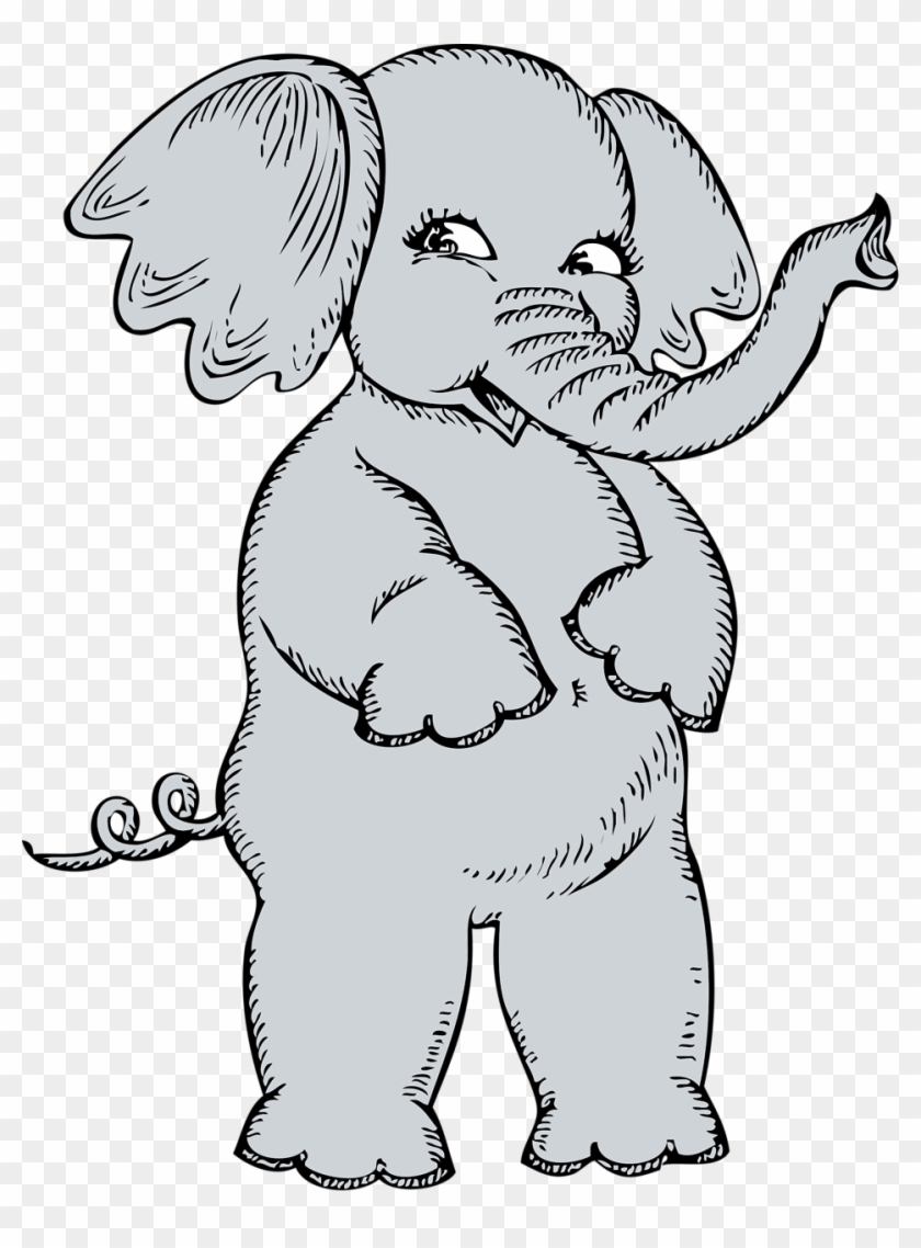 Elephant Clip Art Black And White, Elephant Clip Art - Draw A Standing Elephant #181774