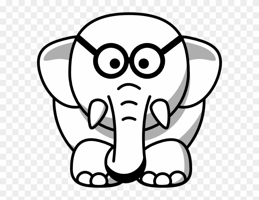 Line Art Elephant In Glasses Clip Art At Clker - Black And White Clipart Animals #182086