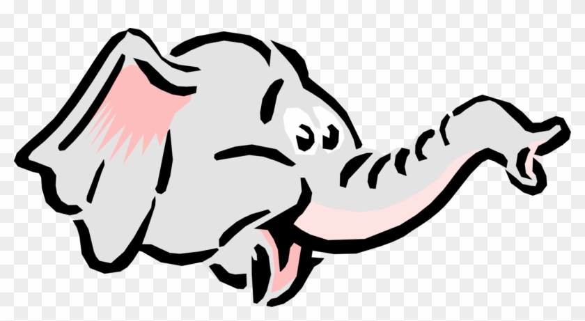 Vector Illustration Of Cartoon Elephant Head With Trunk - Vector Illustration Of Cartoon Elephant Head With Trunk #182280