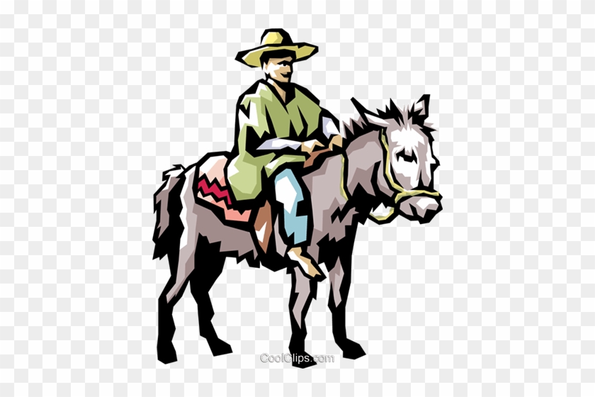 Coffee Picker On A Jackass Royalty Free Vector Clip - Man Riding A Donkey #1027833
