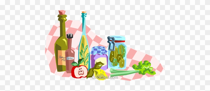 Table Top With Various Foods Royalty Free Vector Clip - Salad Dressing #1027976