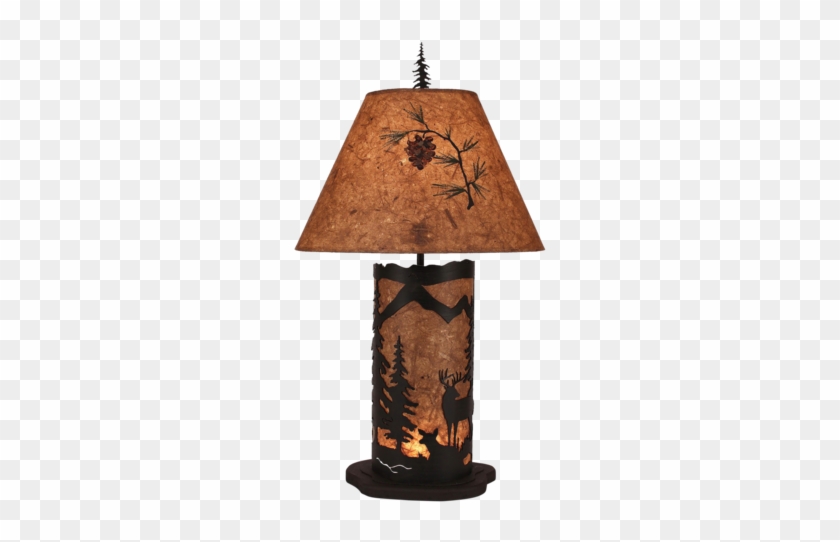 Kodiak Small Deer Scene Table Lamp W/ Night Light - Black Forest Decor Deer Scene Table Lamp #1028210