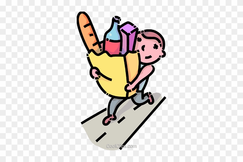 Boy Carrying A Bag Of Groceries Royalty Free Vector - Carrying Grocery Bags Cartoon #1029145