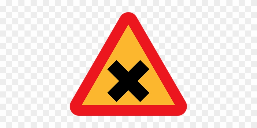 Road Cross, Traffic, Roadsigns, Road - Triangle Road Sign With X #1029321
