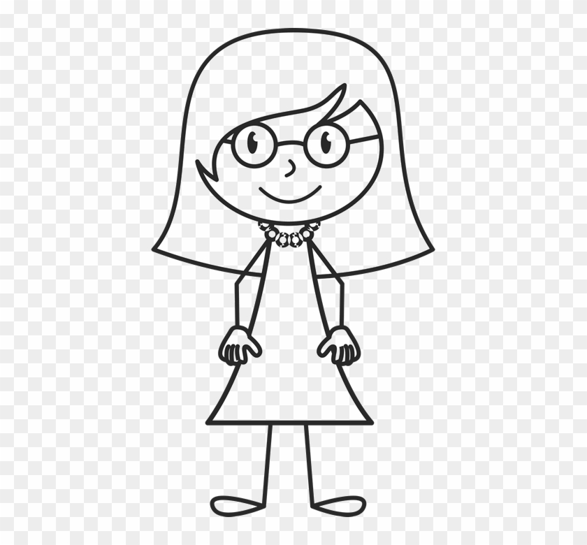 Girl With Medium Length Hair And Glasses Stamp - Long Hair Stick Figure #1029428