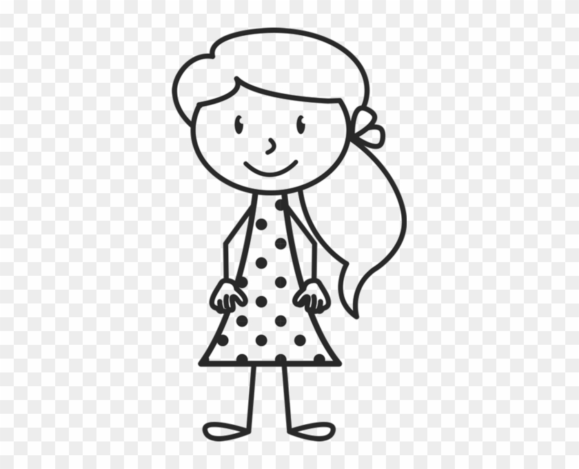 Girl With Ponytail And Polka Dot Dress Stamp - Stick Figure With Dress #1029446