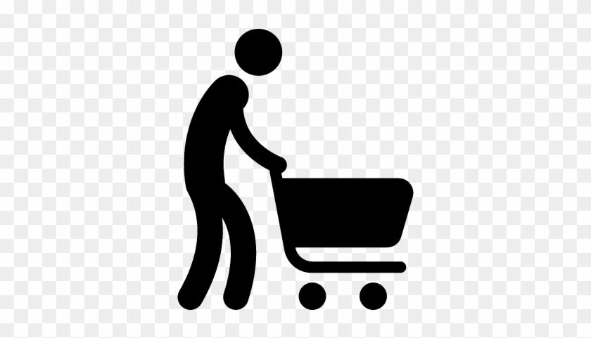 Silhouette Pushing Shopping Cart Vector - Shopping Cart Silhouette #1029922