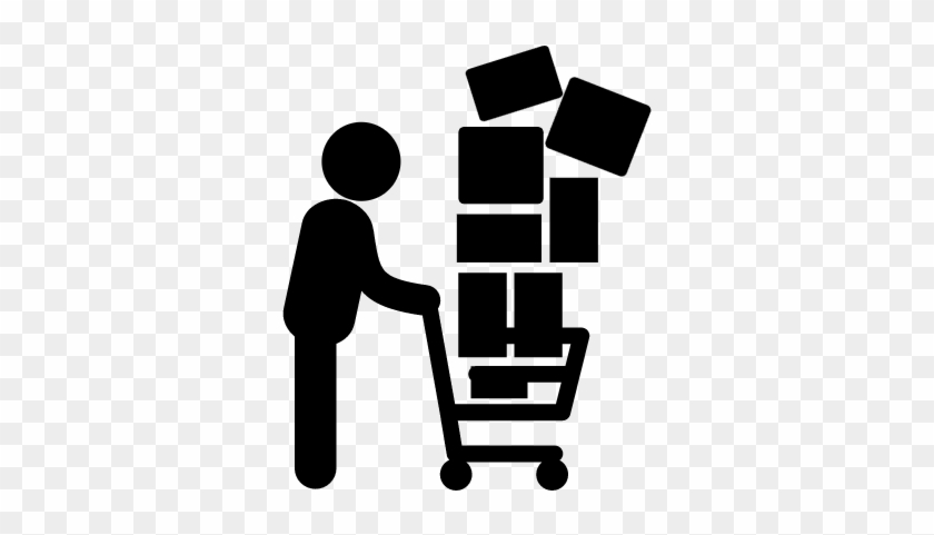 Man With Stacked Boxes On Shopping Cart Vector - Job Vs Jobless #1029951