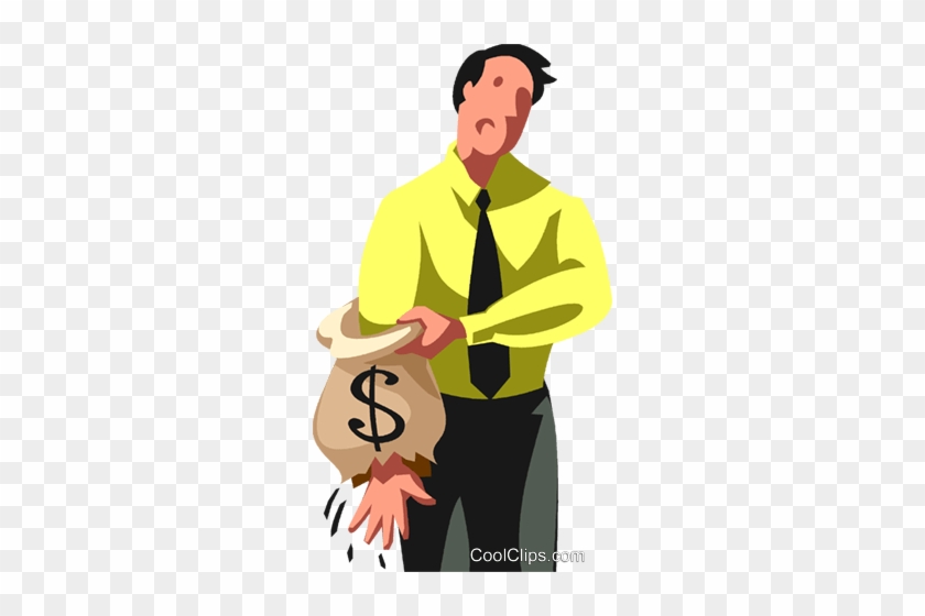 Man With His Hand Through A Money Bag Royalty Free - Cartoon #1030659
