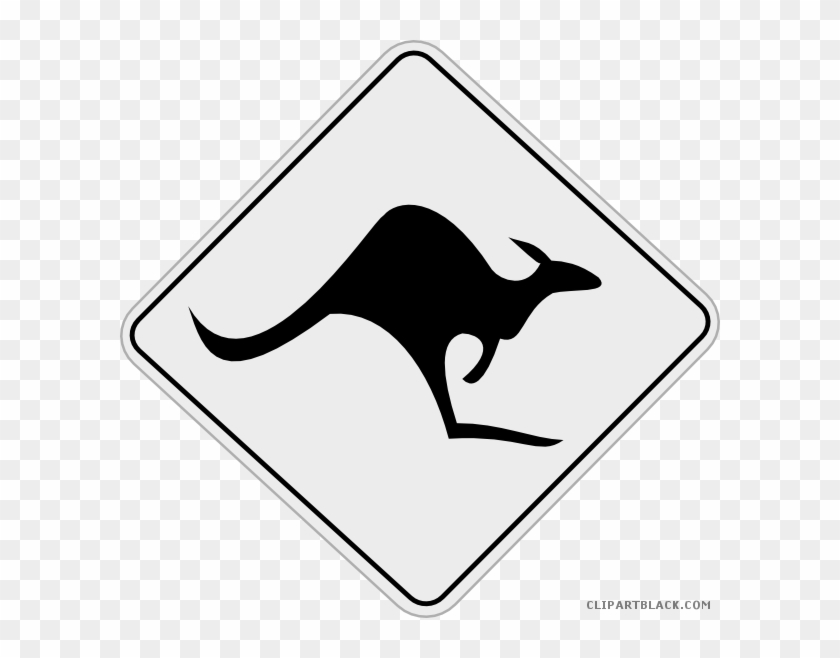 Kangaroo Road Sign Animal Free Black White Clipart - Australia Clip Art #1030669