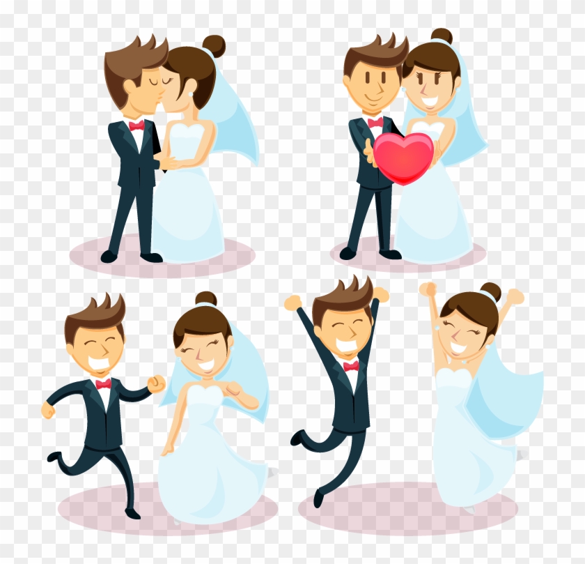 Happy Couple Cheering - Cartoon-braut-u. Bräutigam-hochzeit 6 Untersetzer #1030724