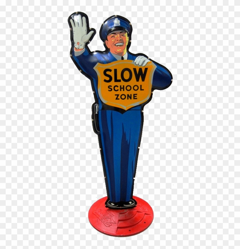 Coke Policeman Statue - Laser Cut Out Metal Sign Slow School Zone 19"x36" Crossing #1030933