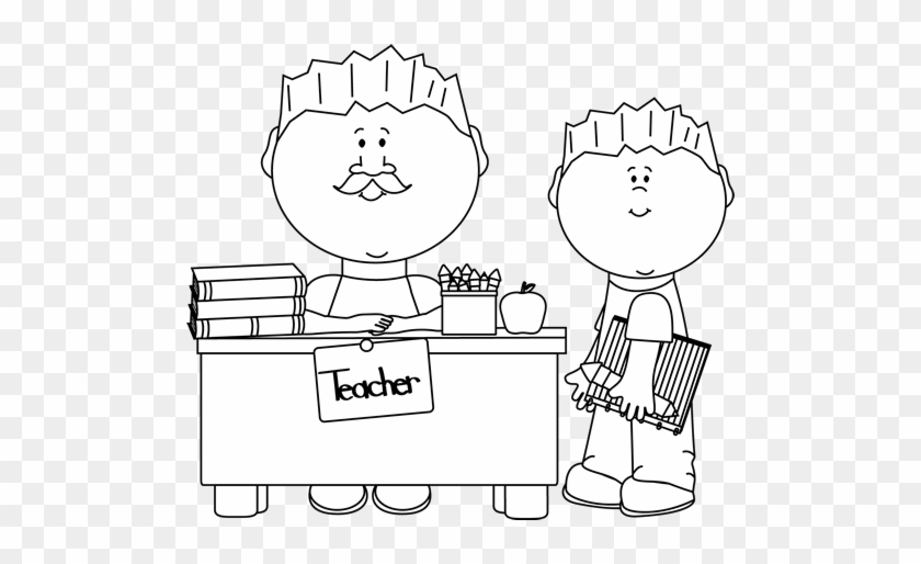 Black And White Male Teacher And Student - Male Teacher Teacher Clipart Black And White #1031652