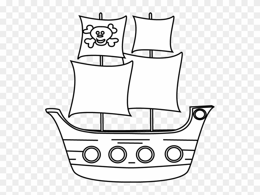 Black And White Pirate Ship - Pirate Ship Clip Art #1031656