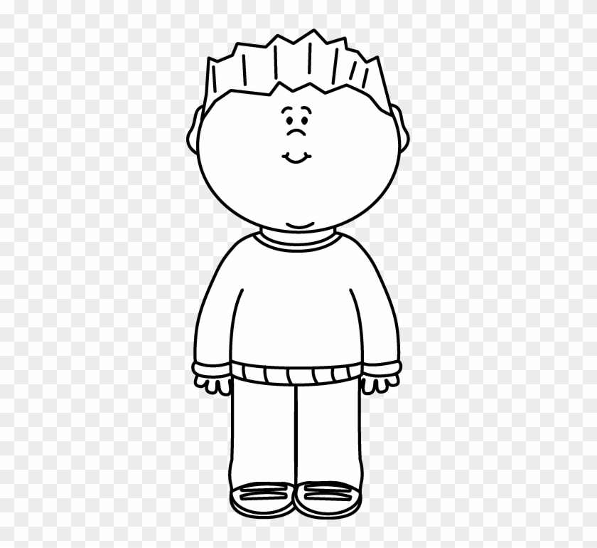 Black & White Boy Wearing A Sweater Clip Art - Clothes Boy Clipart Black And White #1032189